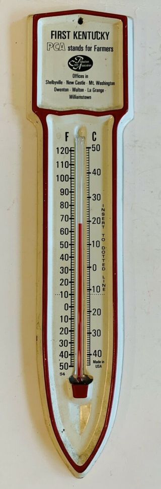 Vintage Tin Advertising Thermometer First Kentucky Pca Stands For Farmers