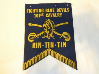 Vintage Felt Pennant Fighting Blue Devils 101st Cavalry Rin Tin Tin