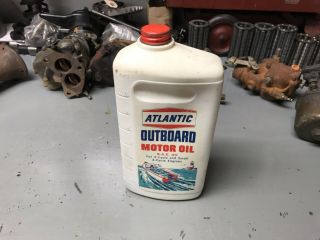 Antique Atlantic Outboard Motor Oil Can Plastic Vintage Full