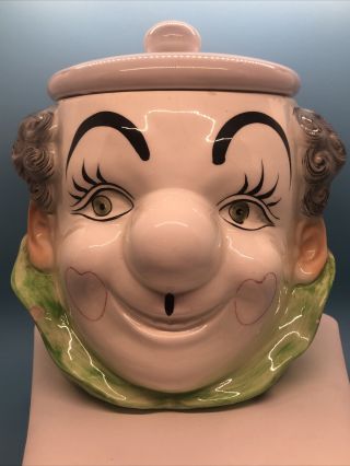 Rare Vintage Ceramic Handpain​ted Clown Head Cookie Jar By Py Japan