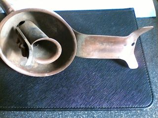 Antique Scovill copper oil can funnel opener spout,  copper plate. 2