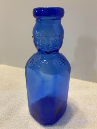 Brookfield Baby Top Double Face Cobalt Blue Glass Dairy Milk Bottle 1 Quart 3