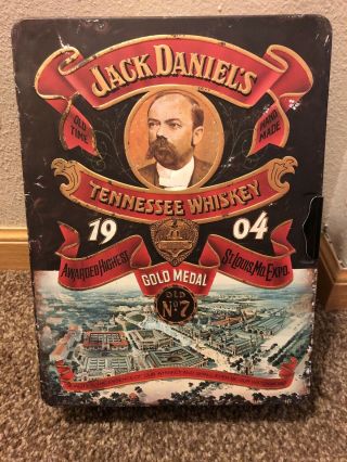 Jack Daniels Vintage Whiskey Tin Box (2) Glasses Tin Is Dented