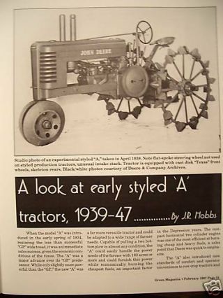 John Deere Early Styled Model A Tractor 1939 - 1947,  Cotton Harvesters 1930 - 1990