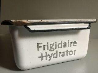 Vintage 30s Frigidaire Hydrator Refrigerator Drawer White Black Enamel With Lid