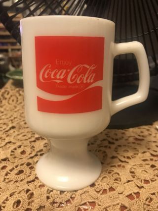 Vintage Rare Coca - Cola Advertising Milk Glass Mug,  White Enjoy Coke Cup 5 1/2”t