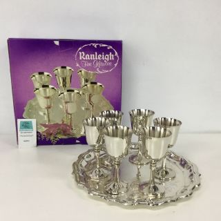 Ranleigh Fine Giftware - Skywine Goblets And Tray In Silver 453