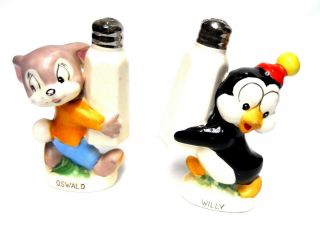 Vintage 1958 Walter Lantz Cartoon Oswald Rabbit & Willy Penguin Salt & Pepper