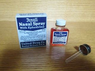 Vintage Rexall United Drug Co.  Nasal Spray Advertising Box & Bottle