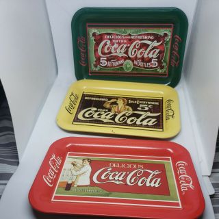 3 Vintage Coca - Cola Coke Small Metal Trays (6 1/2 " X 4 1/2 ") 1989 Collectible