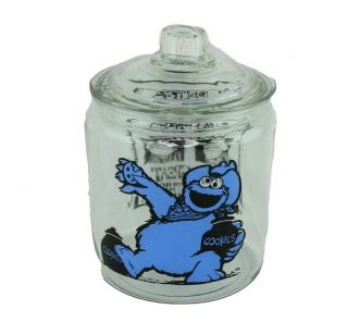 Cookie Monster Vintage Clear Round Glass Jar With Lid " The Great Cookie Thief "