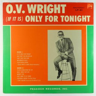 O.  V.  Wright - (if It Is) Only For Tonight Lp - Abc Backbeat Mono