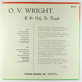 O.  V.  Wright - (If It Is) Only For Tonight LP - ABC Backbeat Mono 2