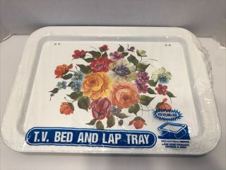 Vintage Metal Tv Lap Tray With Folding Legs Floral Flowers