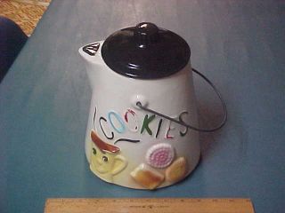 Vintage American Bisque Coffee Pot With Metal Handle Cookie Jar W/ Lid