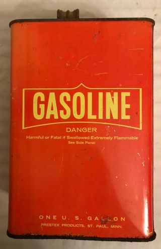 Gasoline Gas Can Vintage Tin Prestex Products St.  Paul Minnesota Rare 1 Gallon