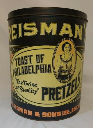 Vintage J Reisman Sons Reisman ' s Pretzels Philadelphia PA Tin Can Ex. 2