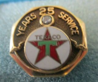 Vintage 14k Gold 1diamond Texaco Oil And Gas 25 Year Service Award Pin