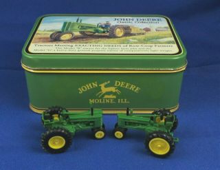 Two Ertl John Deere Model B And G Metal Tractors In John Deer Tin Box
