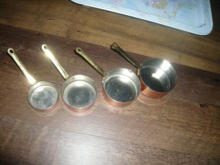 Vintage Copper Measuring Cups Brass Handles Set Of 4 W/spout Korea