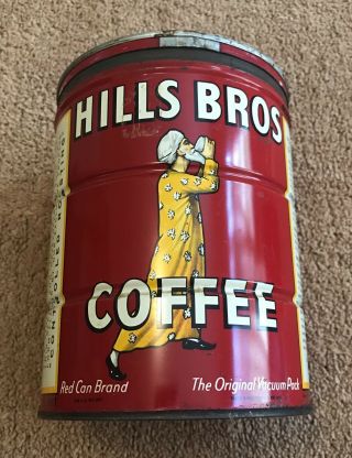 Vintage 2 Pound Red Hills Bros Coffee Tin Can,  W/ Lid,  Key Type