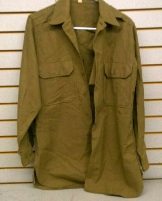 Vintage Wwii Military U.  S.  Army Cole Weather Olive Drab Wool Shirt / 14 1/2 X 32