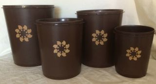 Vintage Tupperware Servalier Canister Set Of 4 Chocolate Brown W/seals