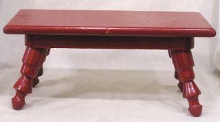 Vintage Wood Stool Bench Art Deco Stepped Legs Painted Red