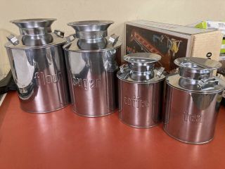Vintage Milk Can Metal Silver Canister Set Tins Cream Cans Farm 4 - Pc