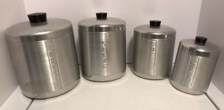 Vintage Mid Century Aluminum Canister Set - Flour Sugar Coffee Tea Unmarked Set