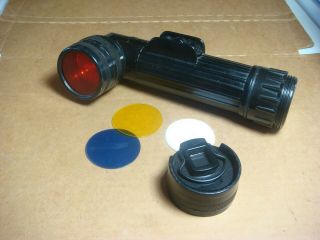 Us Army Angle Head Flashlight Black Tl - 122 With 4 Colored Lenses