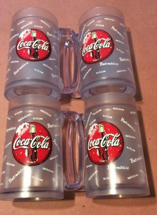 Set Of 4 Coca - Cola 16oz Thermo - Serv Freezer Mugs Vintage 1998 Plastic Christmas