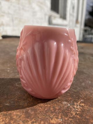 Satin Pink Shell And Seaweed Pattern Glass Toothpick Holder,  Consolidated
