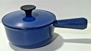 Vintage Blue Le Creuset 16 Enamel Cast Iron Sauce Pan Pot W/ Lid
