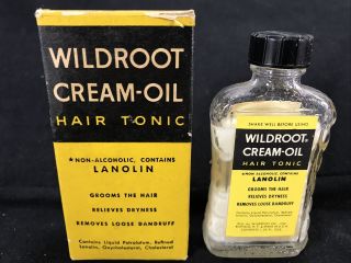 Vintage Wildroot Hair Tonic Dandruff Remedy Buffalo,  Ny Glass Bottle W/label Box