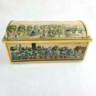 Vintage E.  Otto Schmidt Cookie Treasure Chest Tin Nurnberg Made In W.  Germany