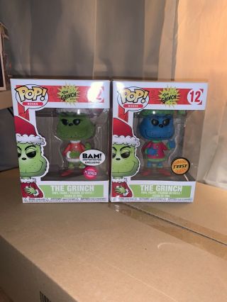 Funko Pop Christmas Set Of 2 The Grinch Chase & The Grinch Flocked 12