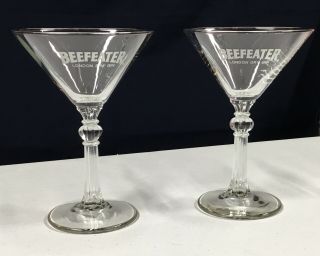 Set Of Two Vintage Beefeater London Dry Gin Martini Glasses Footed Stemware 6”
