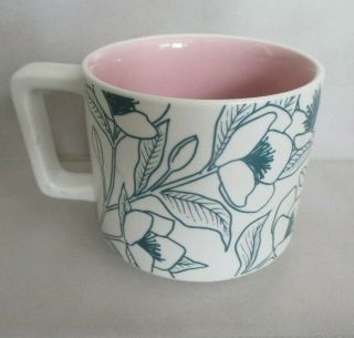 2019 Starbucks Spring 14 Oz.  Coffee Mug Cup Teal Flowers With A Pink Interior