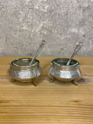 Vintage Soviet Melchior Cupronickel Salt And Pepper Set With Spoons Ussr