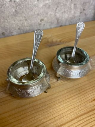 Vintage Soviet Melchior Cupronickel Salt And Pepper Set with spoons USSR 2