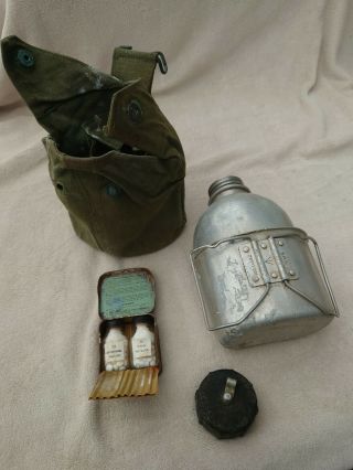 Army Water Bottle 1953 Military Sterilising Tablets Holder Lid Compete Canvas