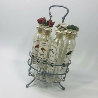 Vintage Au Printemps Spice Bottles With Ceramic Tops In Revolving Rack (jj)
