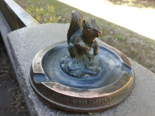 Antique Bronze Advertising Carbon Bisulphide Squirrel Poison Ashtray San Francis