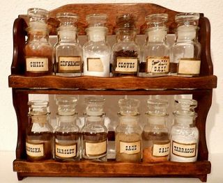 Vintage Wood Spice Rack With 12 Bottles Made In Japan