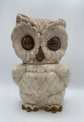 Vintage Atlantic Mold Glazed Ceramic Winking Owl Cookie Jar Canister