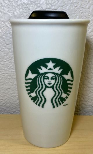 2014 Starbucks Mermaid Ceramic Travel Tumbler Mug With Lid White Siren Logo 12oz