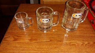 3 Vintage A & W Root Beer Glass Mugs Heavy Duty Papa Mama & Baby Mugs