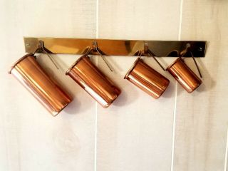 Vintage Copper / Brass Measuring Cup Set With Brass Rack Holder Portugal