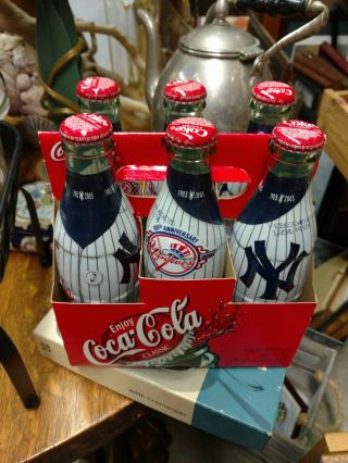 6 - Ny Yankees 100th Anniversary Coca Cola Classic Glass Bottles 8 Oz Full